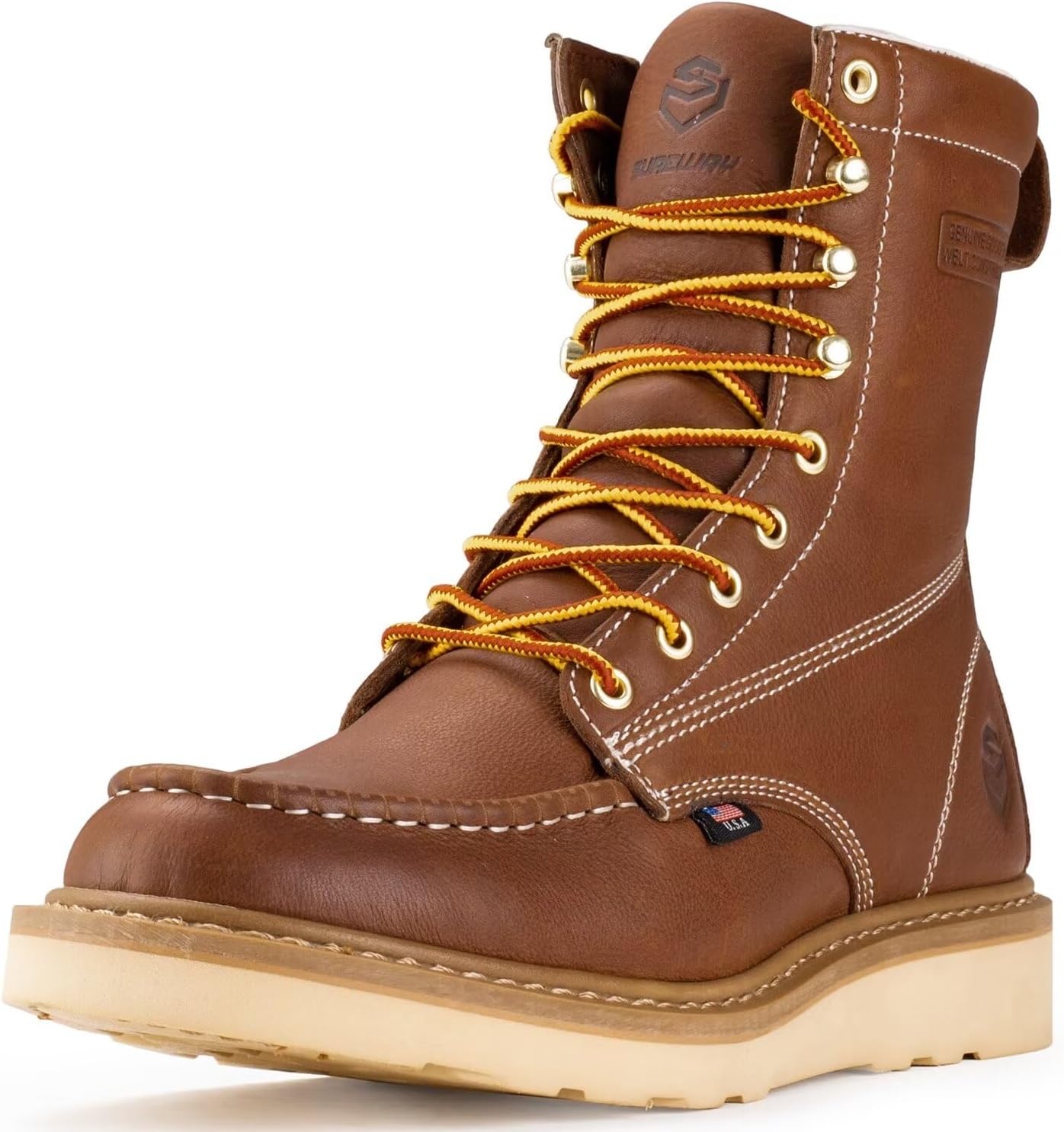 SUREWAY 8” Wedge Moc Toe Work Boots for Men, Special Soft Toe Work Boots With Pr...