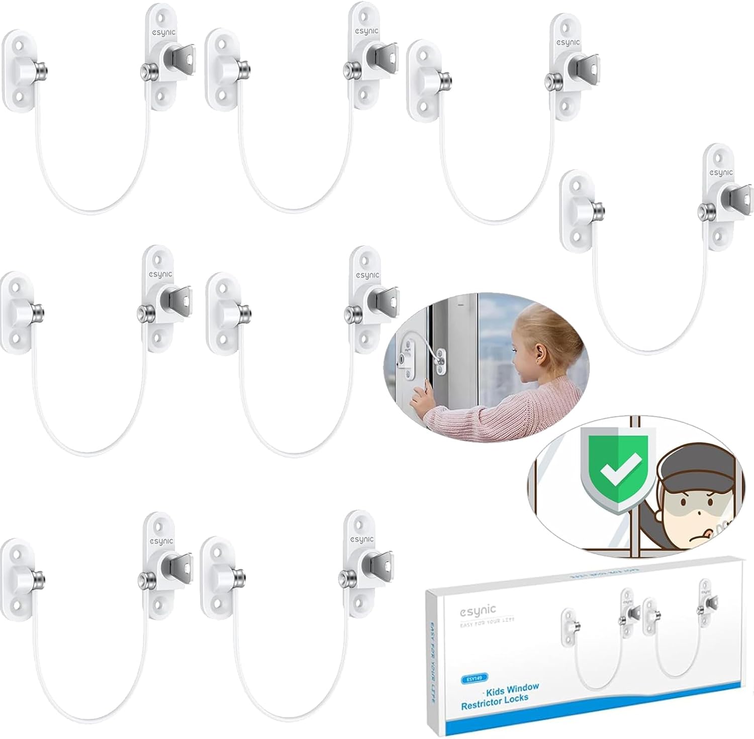 eSynic 8 Pack Solid Window Locks Child Safety Zinc Alloy&Stainless Steel Window...