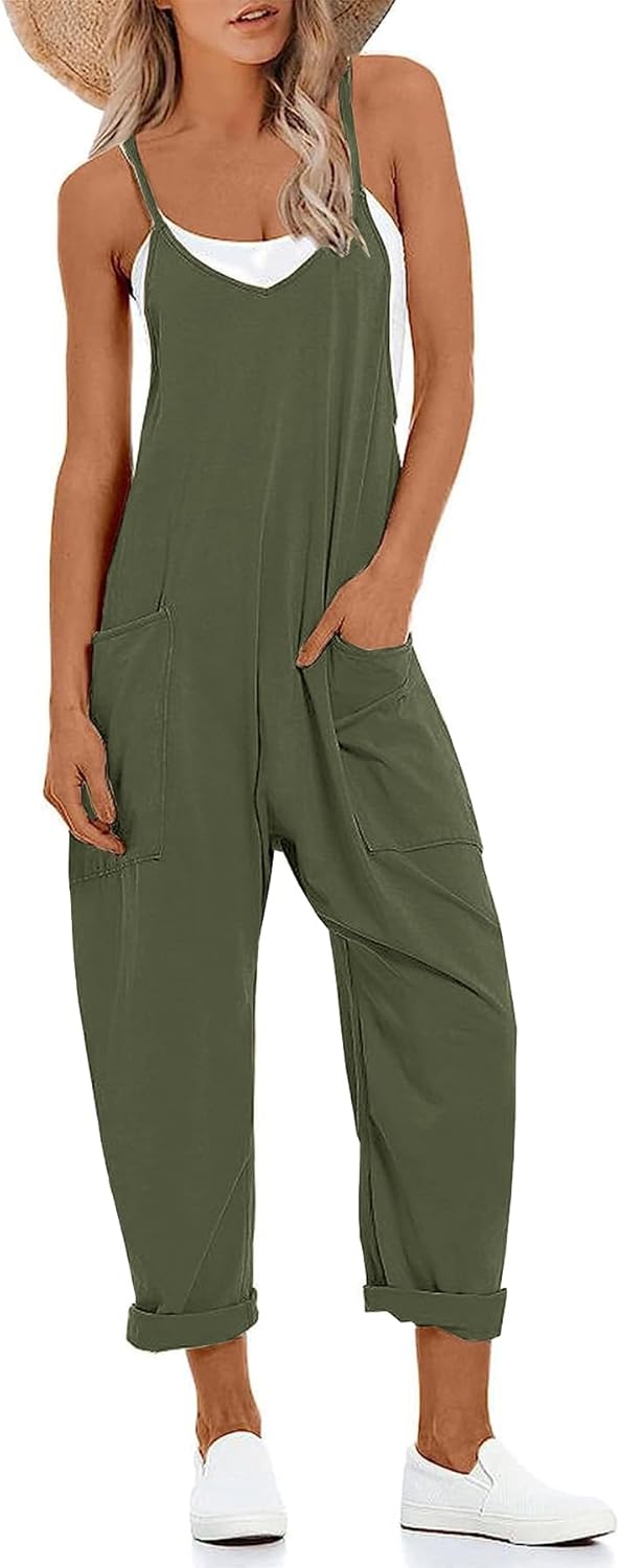 Muchpow Women's V Neck Sleeveless Jumpsuits Spaghetti Straps Harem Long Pants Ov...