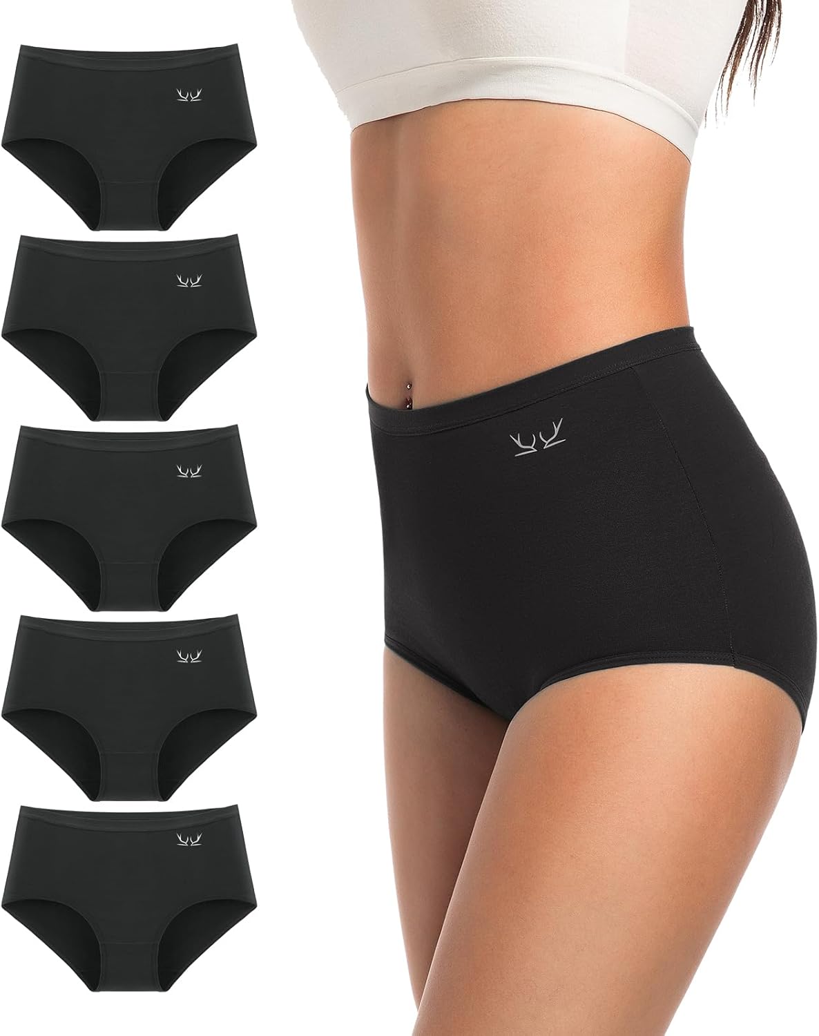 TANSTC Womens Underwear Cotton Knickers High Waisted Underwear Full Back Coverag...