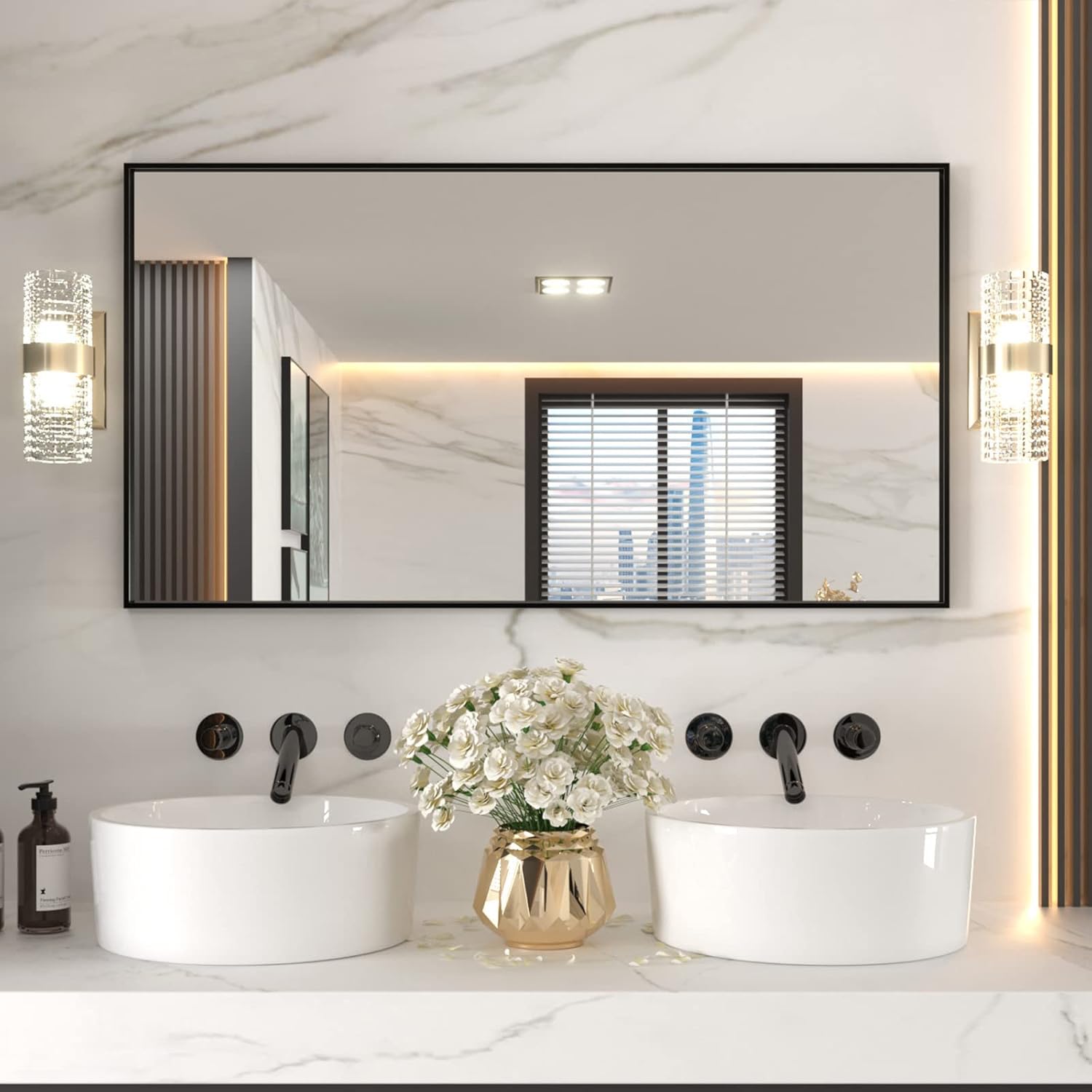 LOAAO 55"X30" Black Rectangle Bathroom Mirror, Special Wall Mirror with Matte Bl...