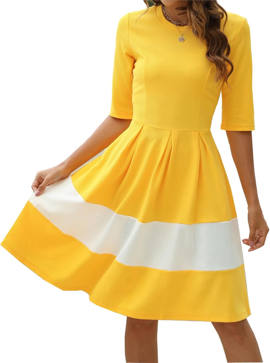oxiuly Women's Vintage Half Sleeve O-Neck Contrast Casual Pockets Party Swing Dr...
