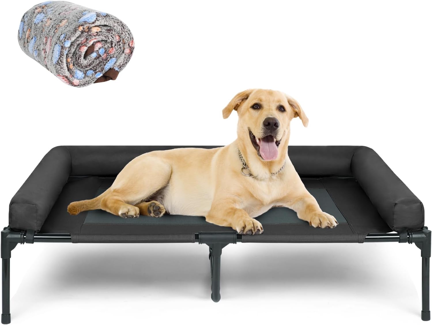 MFOX Cooling Elevated Dog Bed with Bolsters, Raised Outdoor Dog Bed for Large Do...