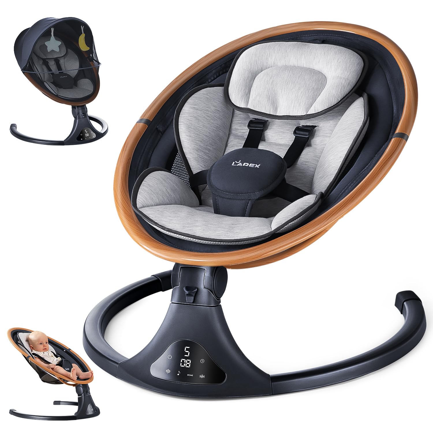 Baby Swings for Infants to Toddler-Electric Bluetooth Infant Swing with Remote C...