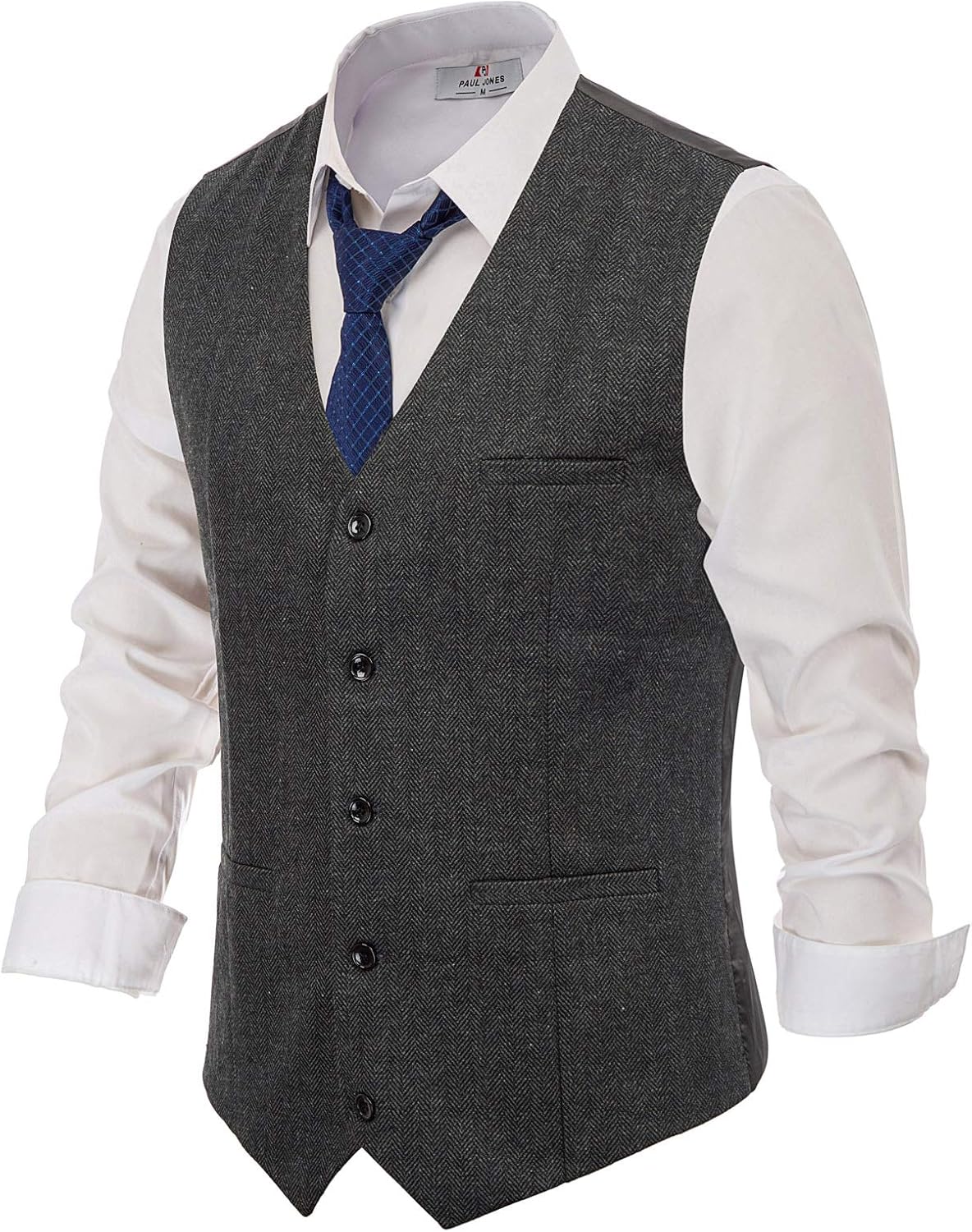 PJ PAUL JONES Men's Suit Vest, Special Herringbone Tweed Waistcoat, Innovative W...