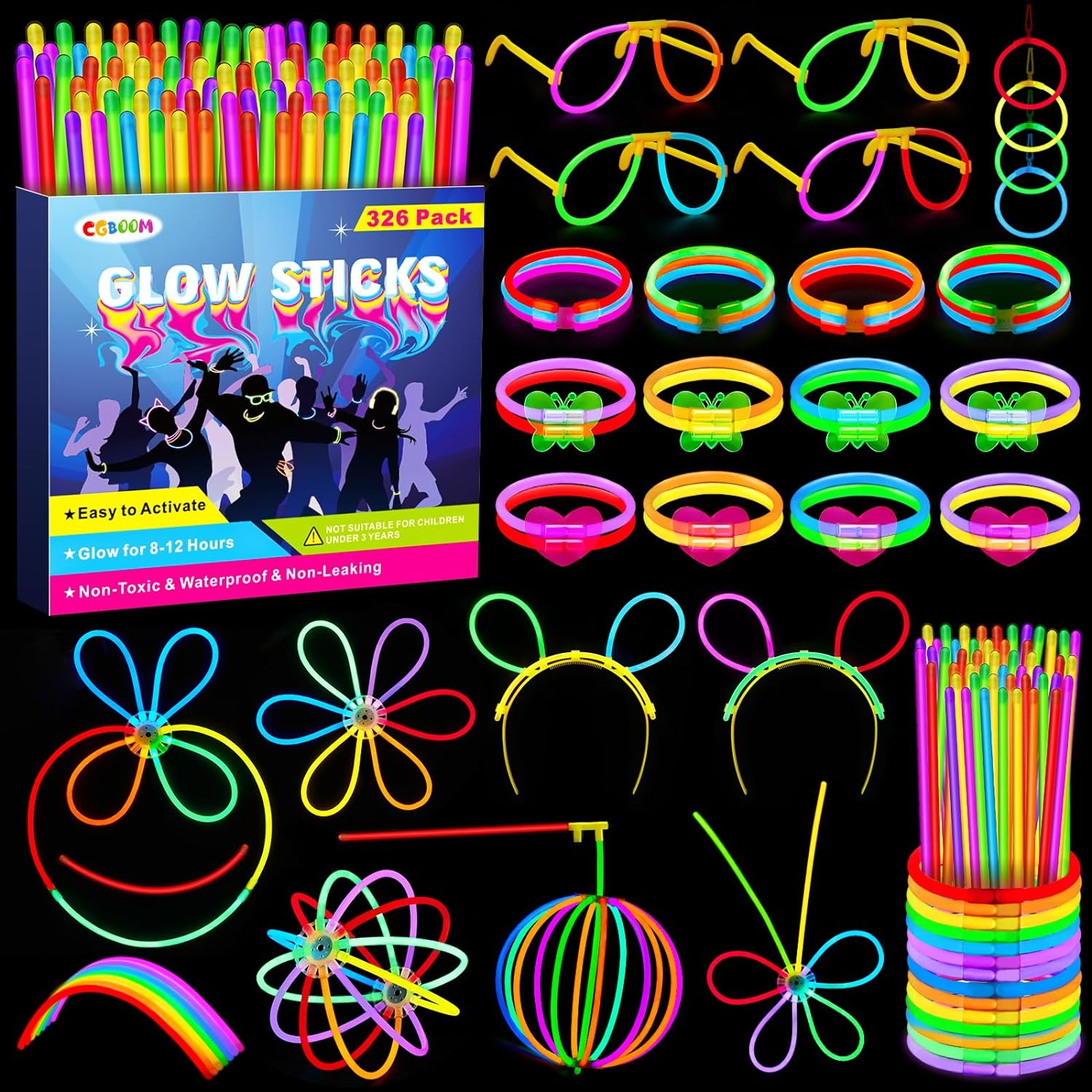 326Pcs Glow Sticks Bulk Party Supplies, 150 Glowsticks for Kids/Adults Festival...