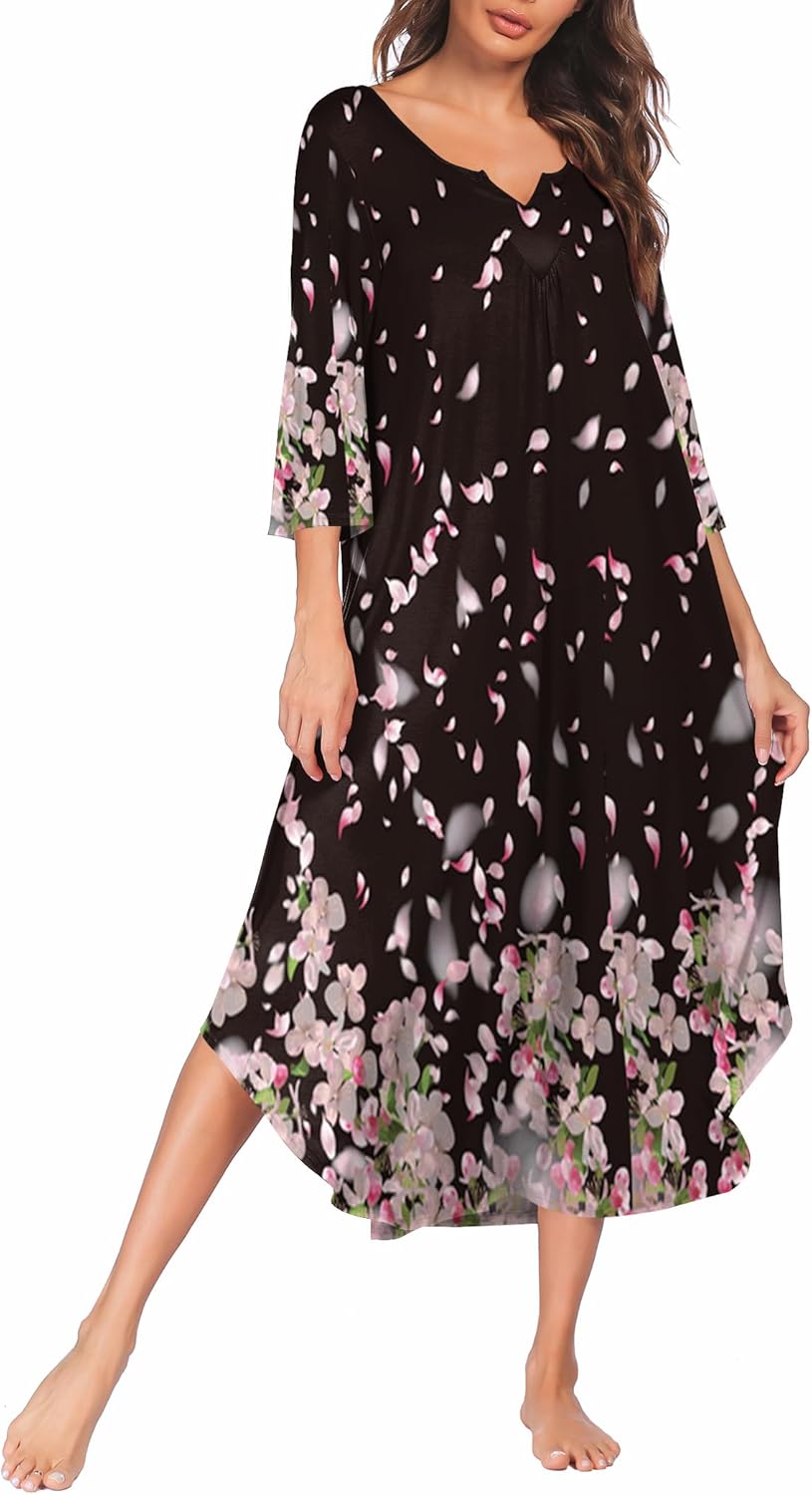 Ekouaer Long Nightgown, Special Women's 3/4 Sleeves Nightshirt, High-Quality Max...