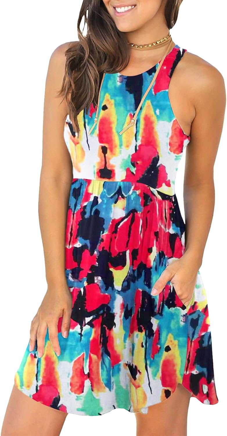 HiMONE Summer Dresses Sleeveless Sundresses for Women Casual Beach Petite Sun Dr...