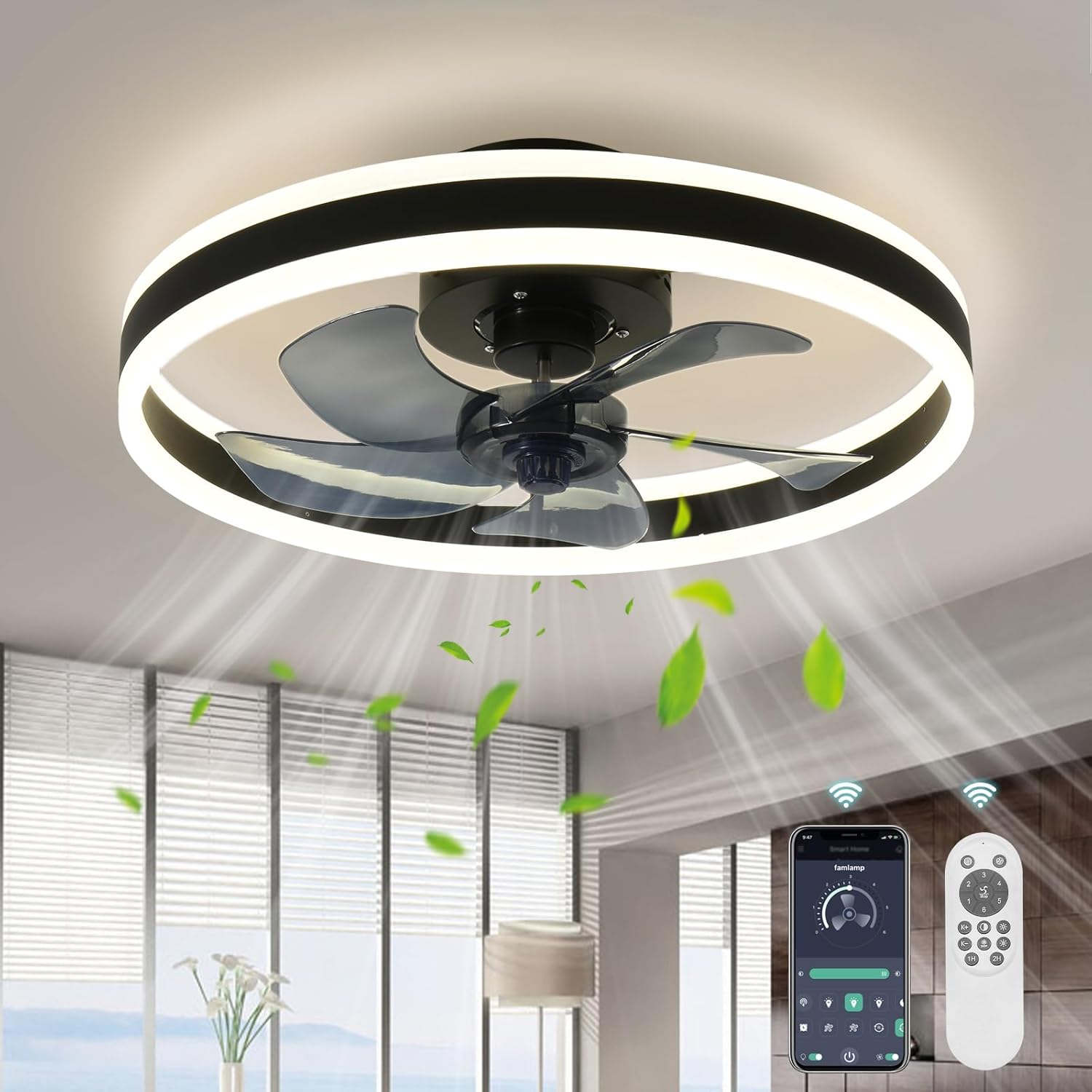 Fandelier Ceiling Fans with Lights and Remote,19.7in Low Profile Dimmable Ceilin...