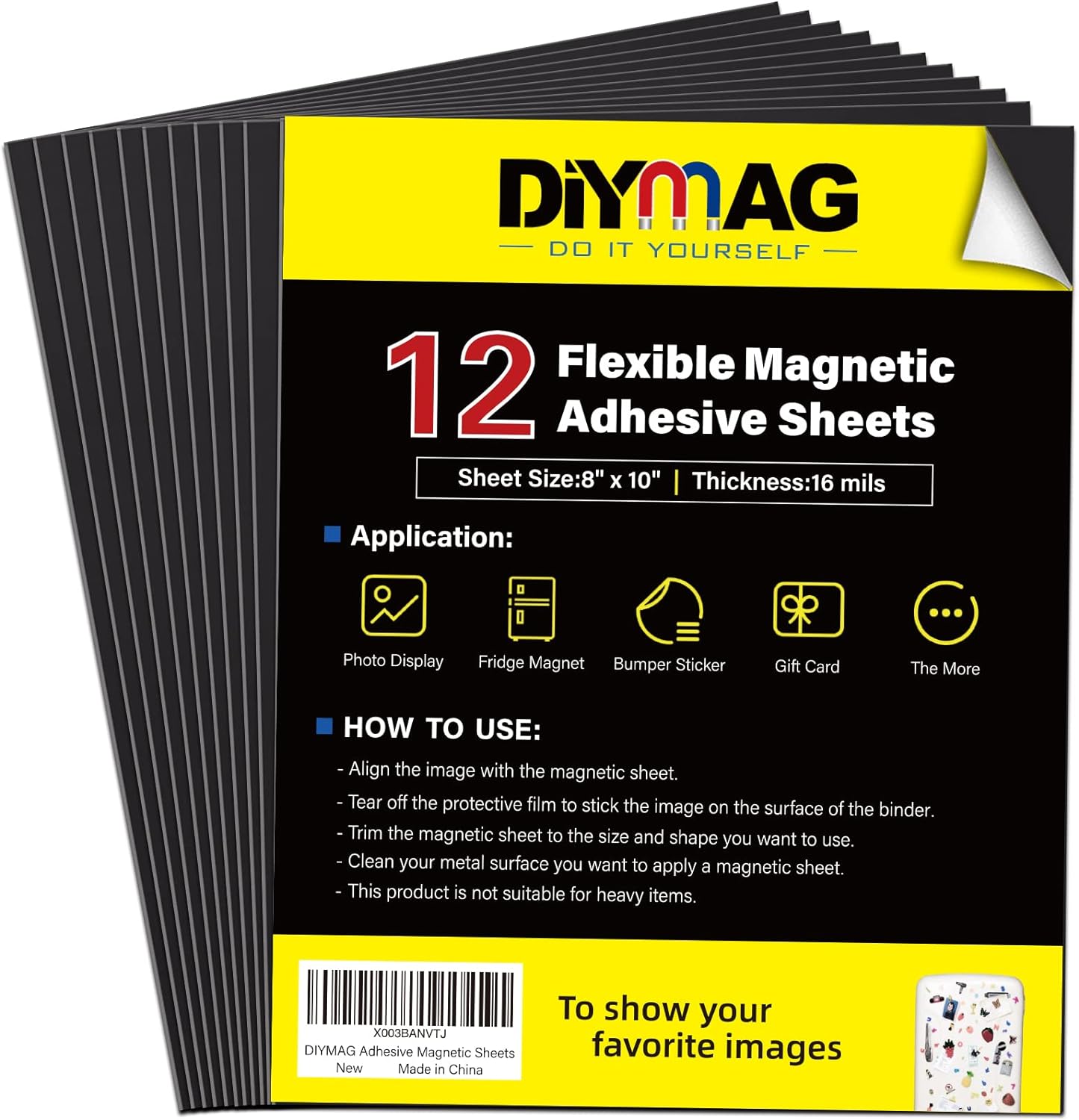 DIYMAG Magnetic Adhesive Sheets, |8" x 10"|, 12 Pack Flexible Magnetic Sheets wi...