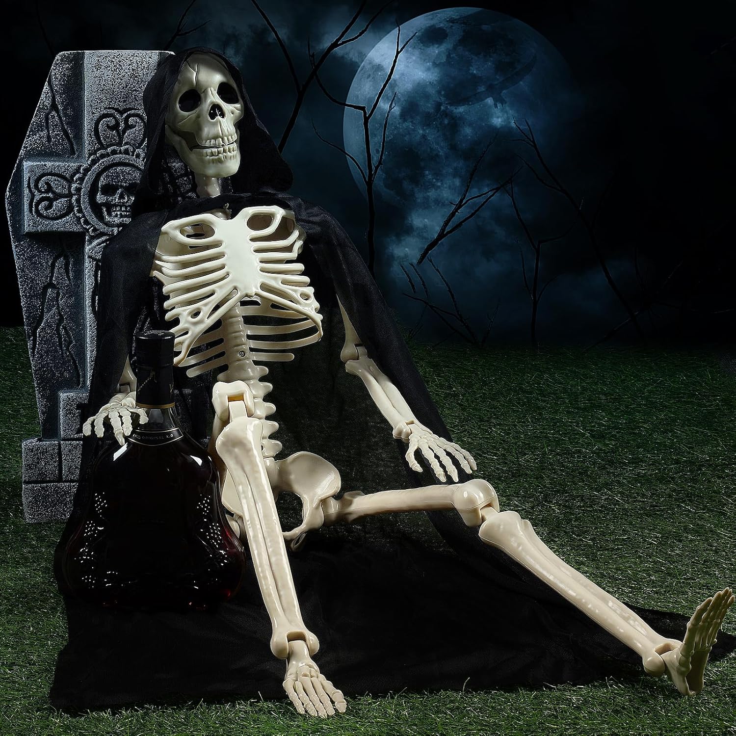 36" Halloween Skeleton Decorations with Cape, 3FT Halloween Decorations Posable...