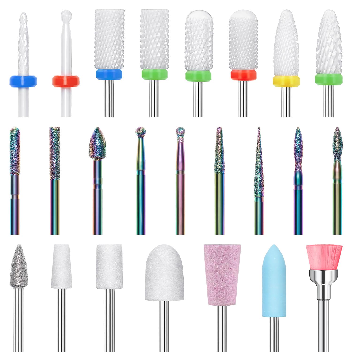 Modelones Nail Drill Bit Set, Special 24 Pcs Nail Drill Kit with 3/32” Ceramic D...