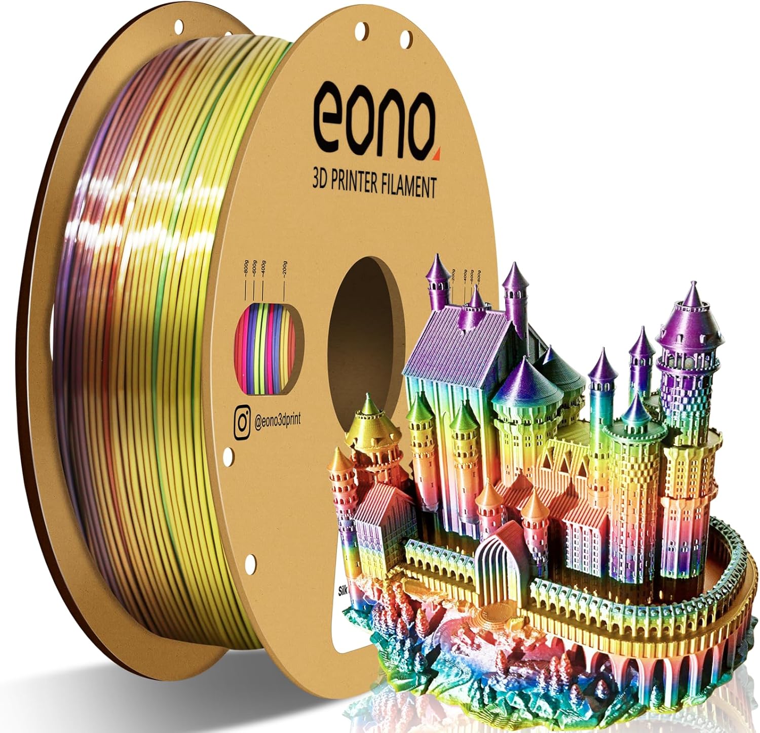 Eono Silk Rainbow PLA Filament 1.75mm, 3D Printer Filament PLA, -0.03mm, 1kg(2.2...