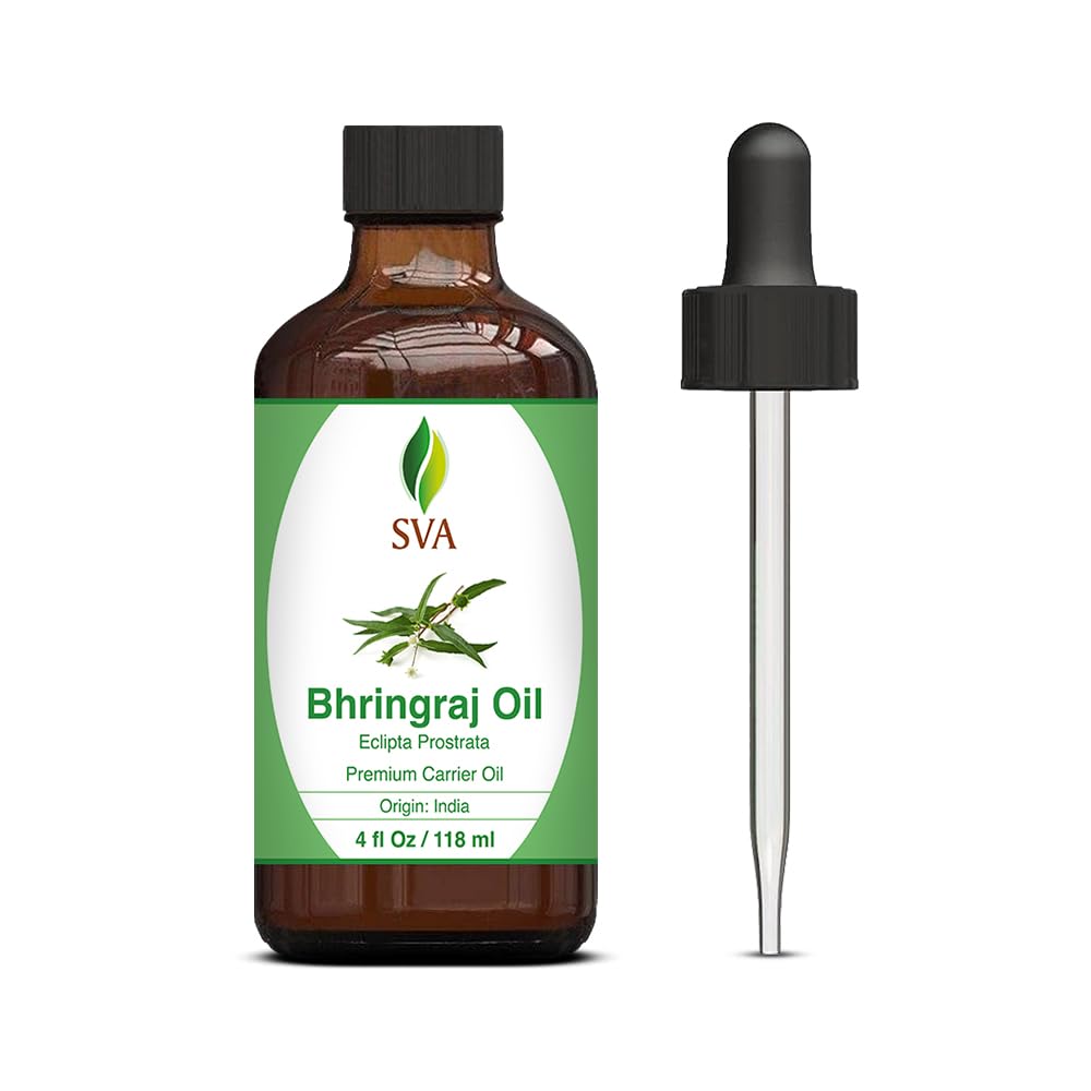 SVA Bhringraj Premium Carrier Oil 4oz (118ml) With Dropper for Hair Oiling, Scal...