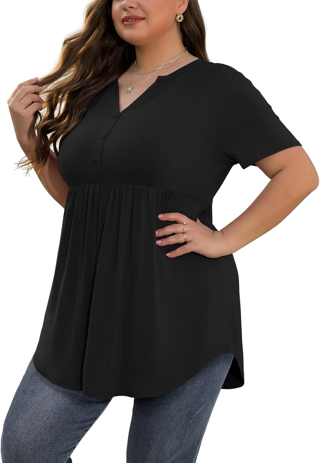 SHIJIALI Women's Plus Size Henley Shirts, Special V Neck Button Tunic Tops, High...