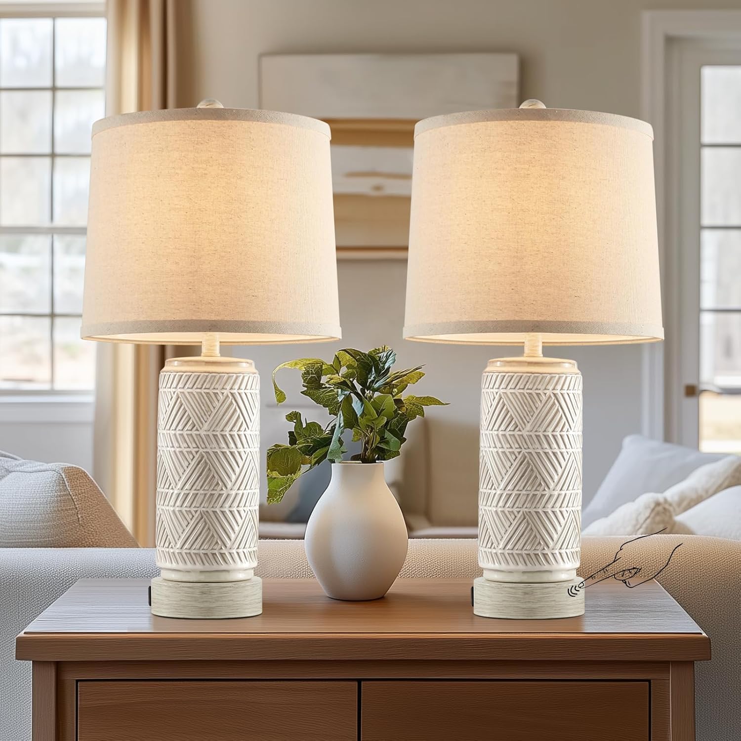 RORIANO Set of 2 Rustic Touch Ceramic Table Lamps, Special Living Room Lamps wit...