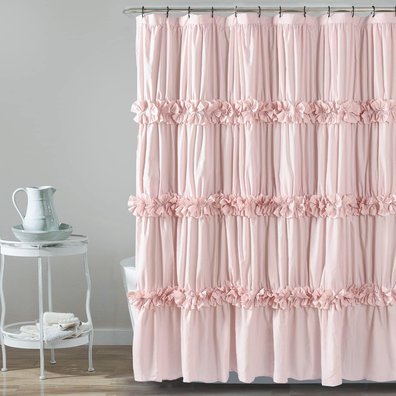 Peach Ruffle Shower Curtain, Vintage Handcrafted Bow Tie Bath Curtain for Master...