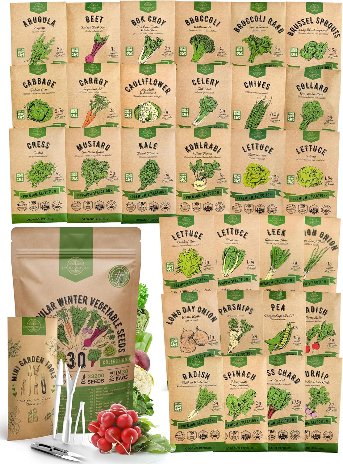 Winter Vegetable Garden Seeds, Special Variety Pack with 33,200 Non-GMO Heirloom...