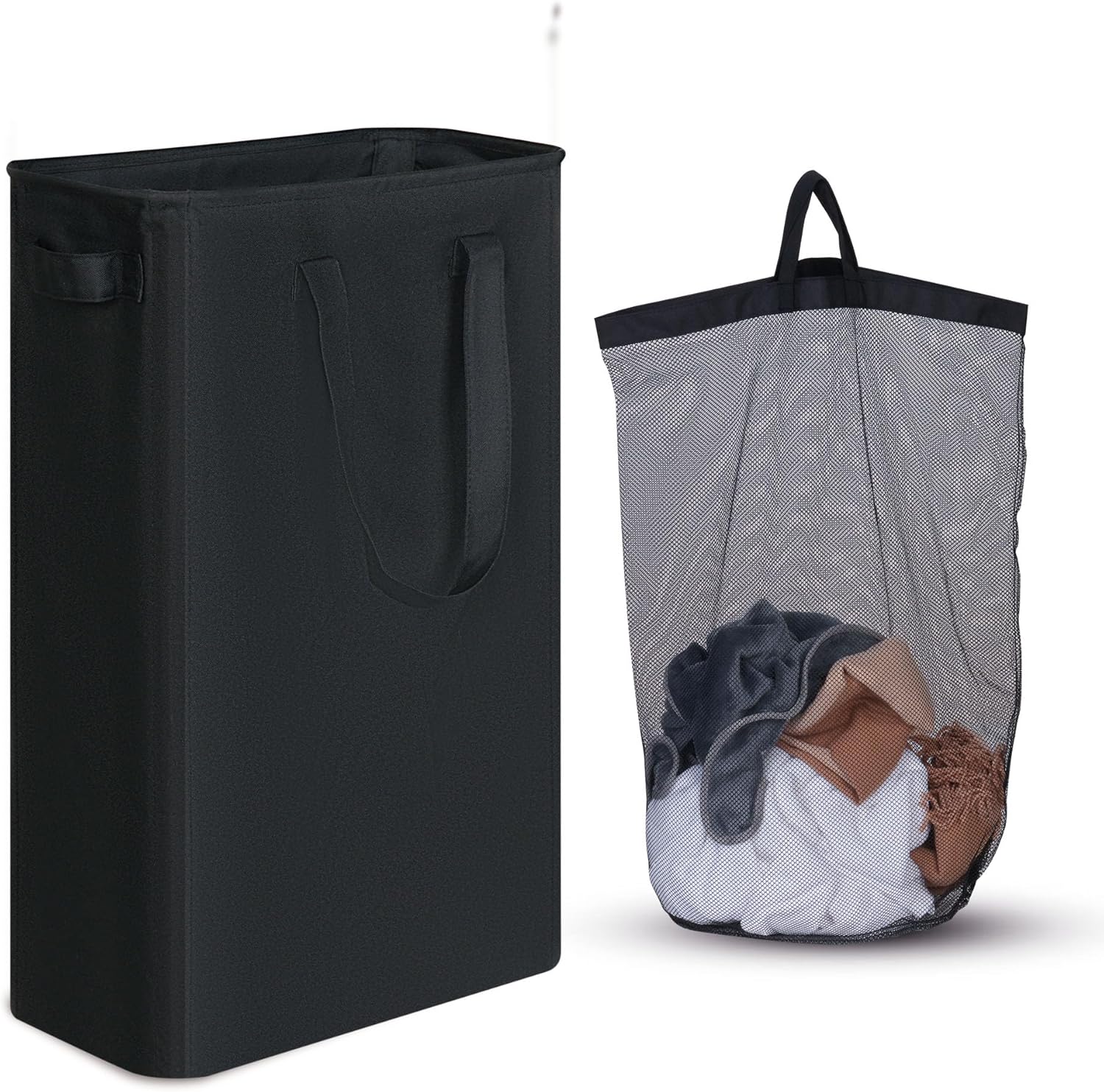 iEGrow Washing Baskets for Laundry, 50L Slim Folable Laundry Bin with Oxford Fab...
