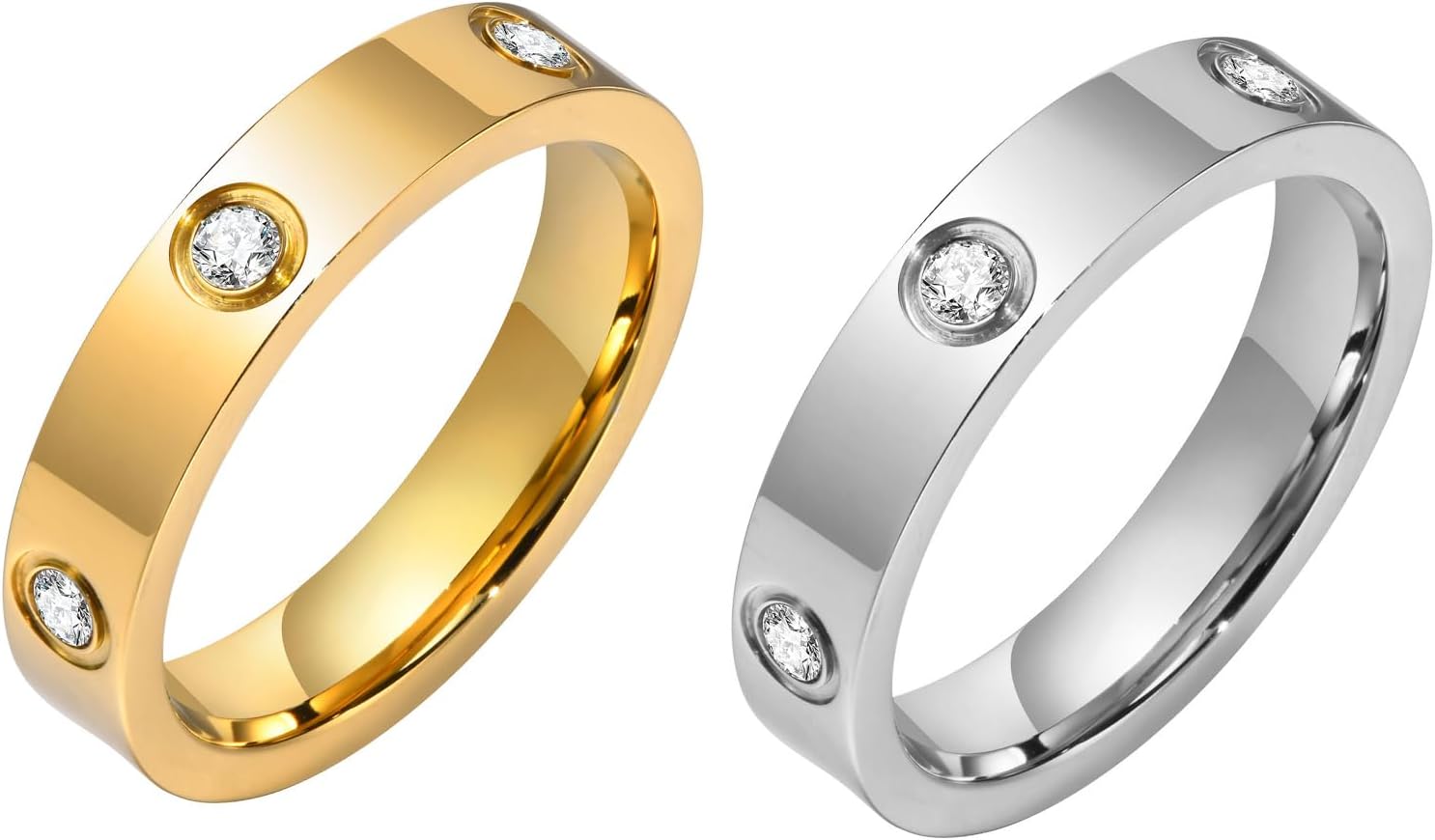 Love Gold Rings for Women - 18K Gold Plated Stainless Steel Cubic Zirconia Frien...