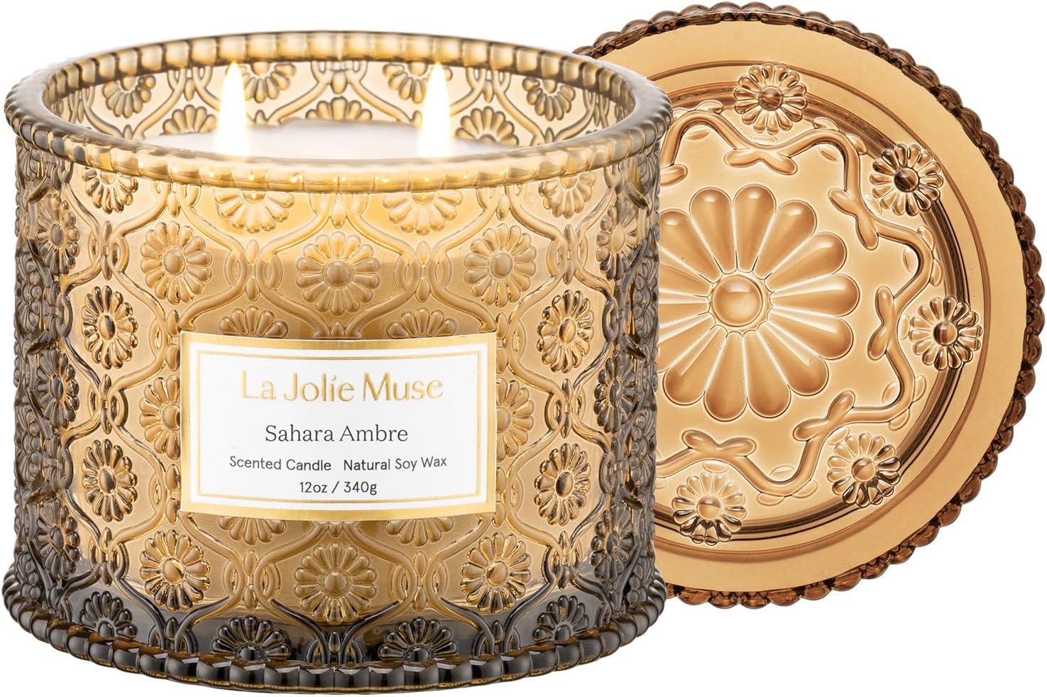 LA JOLIE MUSE Amber Candle, Scented Candles for Home, Large 2-Wick Soy Candles,...