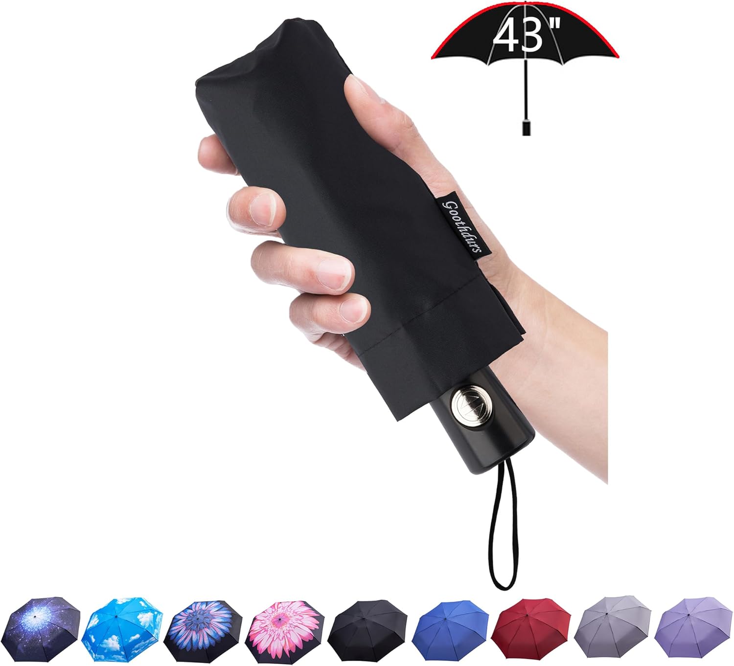 Goothdurs Automatic Mini Travel Windproof Umbrella Compact Auto Open/Close Small...