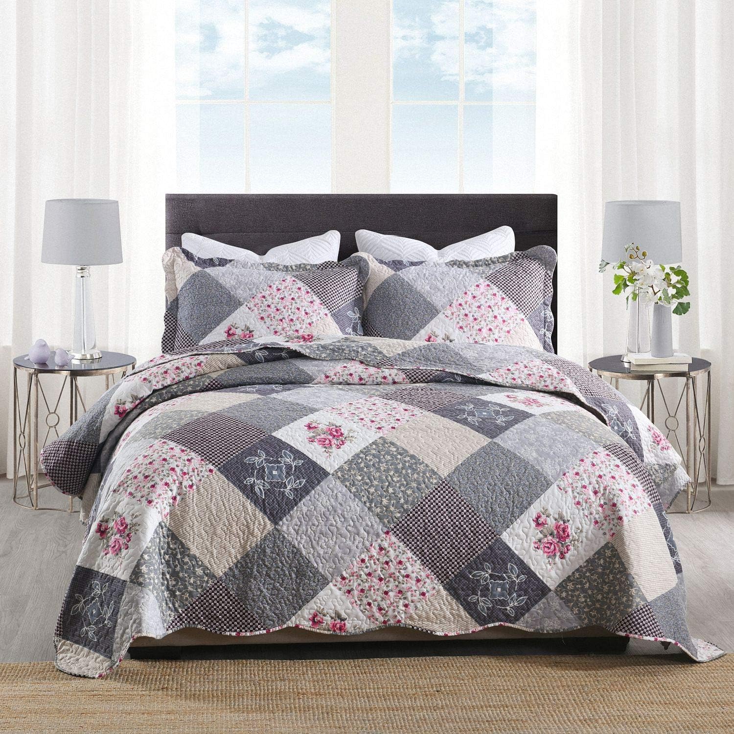 HoneiLife Quilt Set Queen Size, Special 3 Piece Microfiber Quilts, Innovative Re...
