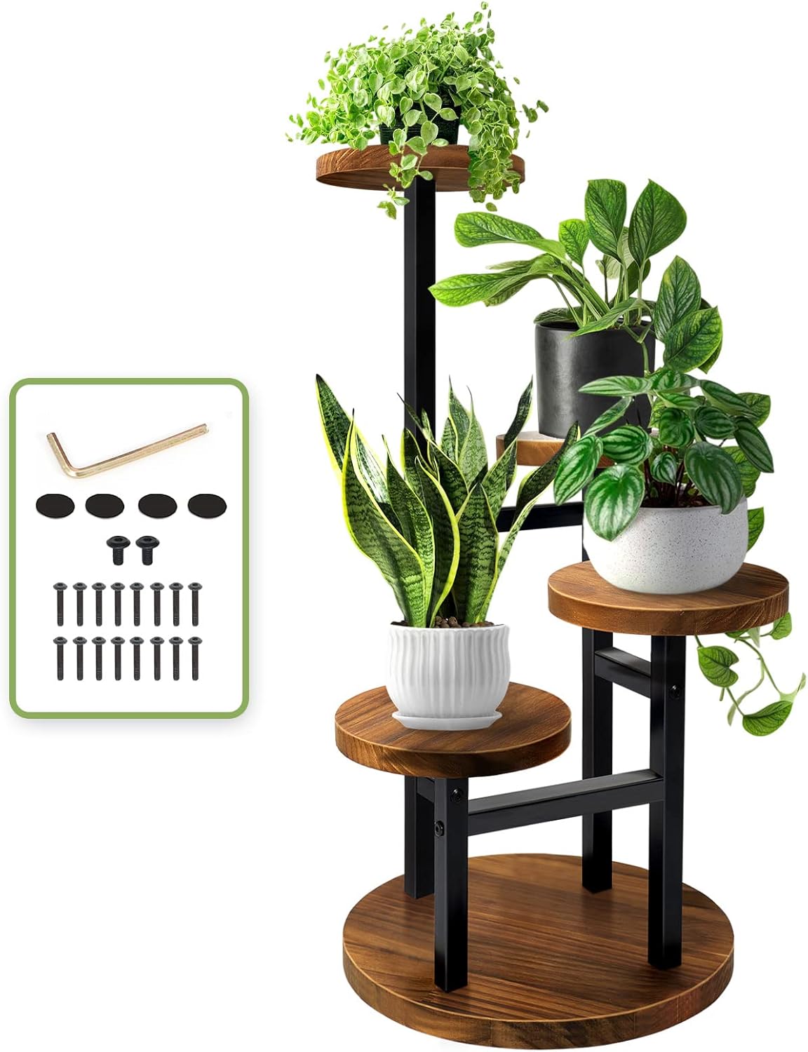 AUGOSTA 4 Tier Corner Plant Stand, Tall Metal Wood Plant Shelf Holder for Indoor...