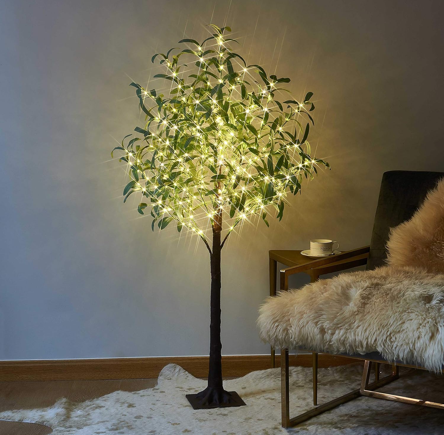 LITBLOOM Lighted Olive Tree 4FT 160 Fairy Lights, Faux Plant Tree with Lights fo...