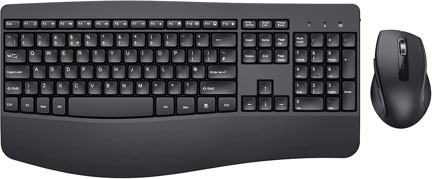Wireless Keyboard and Mouse Set, Ergonomic USB Keyboard and Mouse Combo, Full Si...