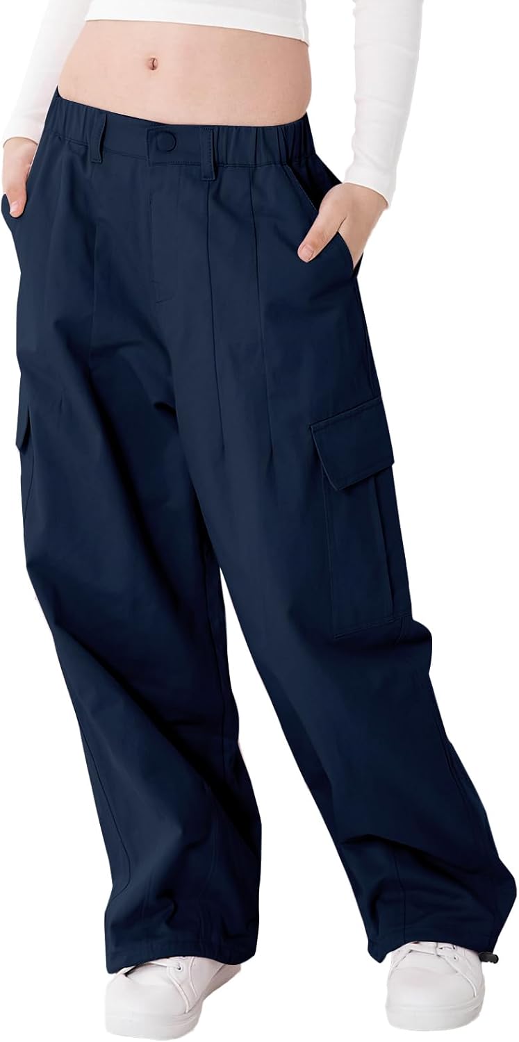 Rolanko Girls Cargo Pants Wide Leg Streetwear Kids Pants with Pockets Trendy Jog...