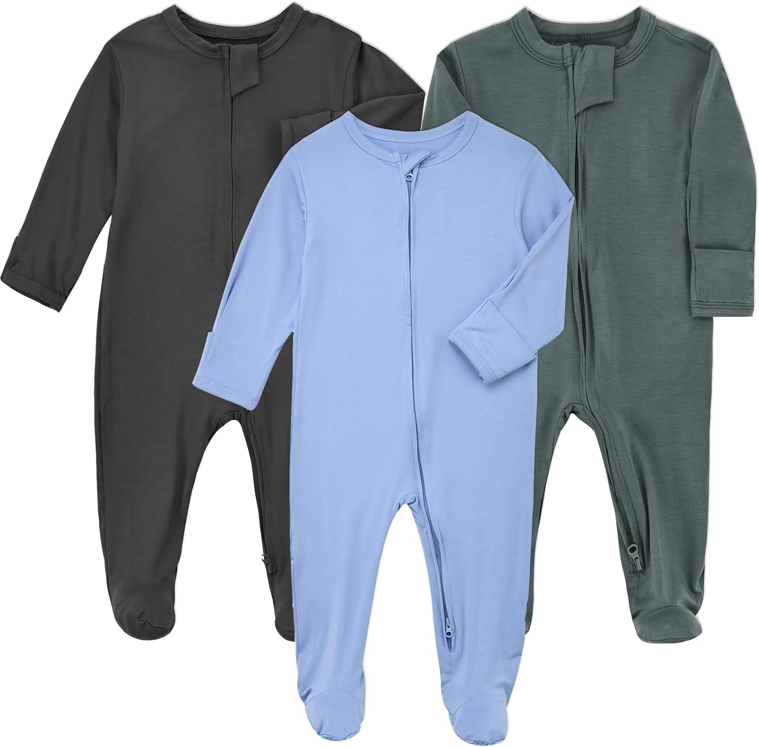 Aablexema Baby Zipper Pajamas Bamboo Rayon, 3pcs Unisex Infant Onesie with Mitte...