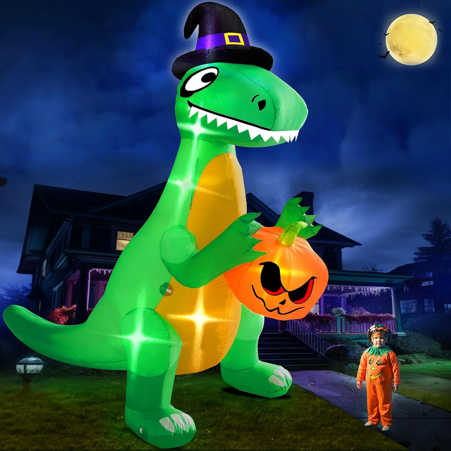 12Ft Giant Halloween Inflatables Pumpkin Dinosaur Halloween Decorations Outdoor...