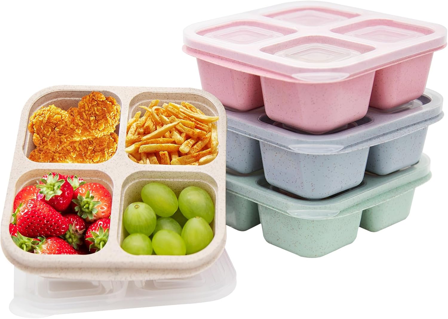 Bento Lunch Box, Special 4 Pack Snack Containers, Innovative Divided Bento for M...
