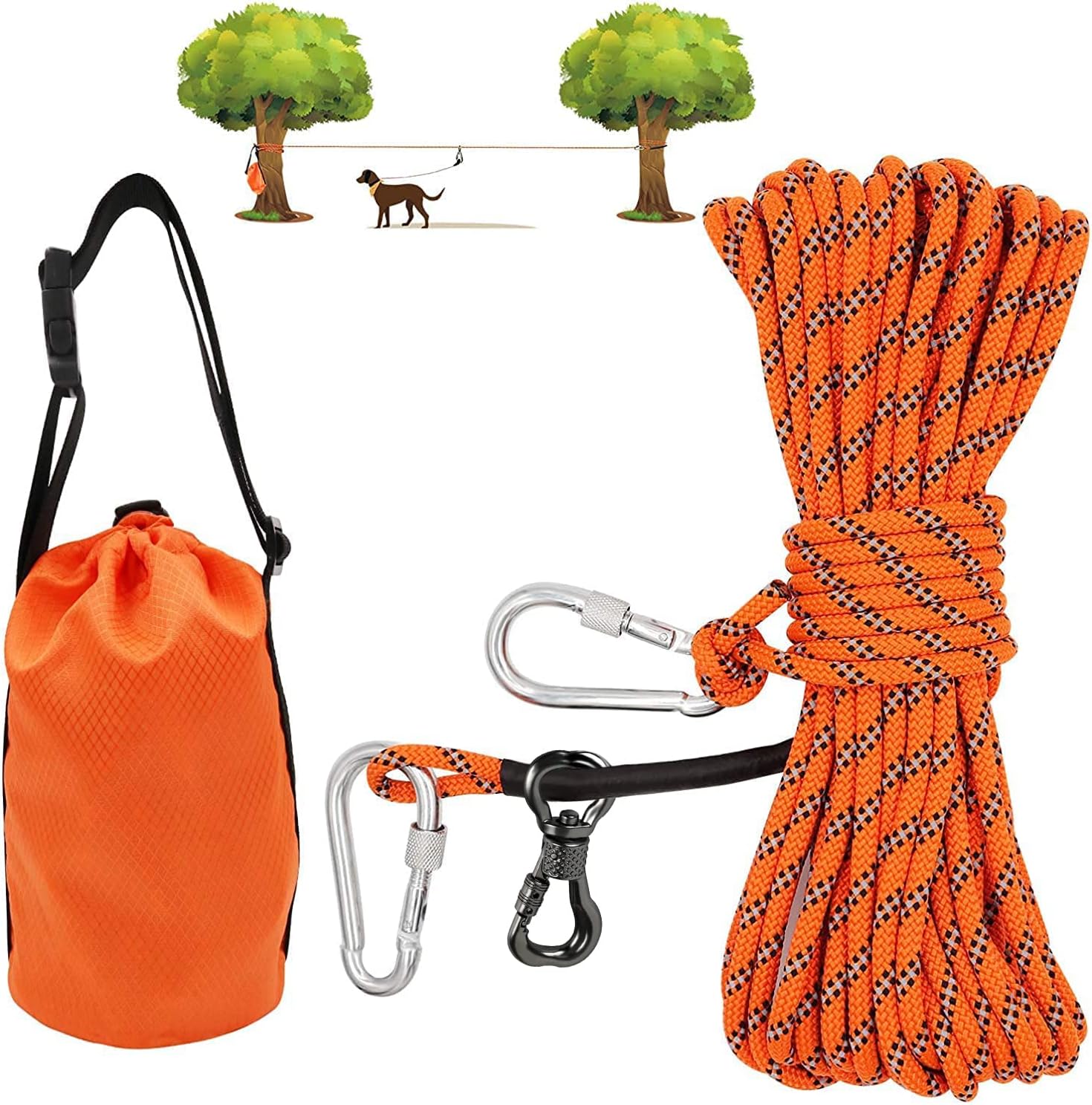 XiaZ Dog Tie Out Cable for Camping, 50ft Portable Overhead Trolley System for Do...