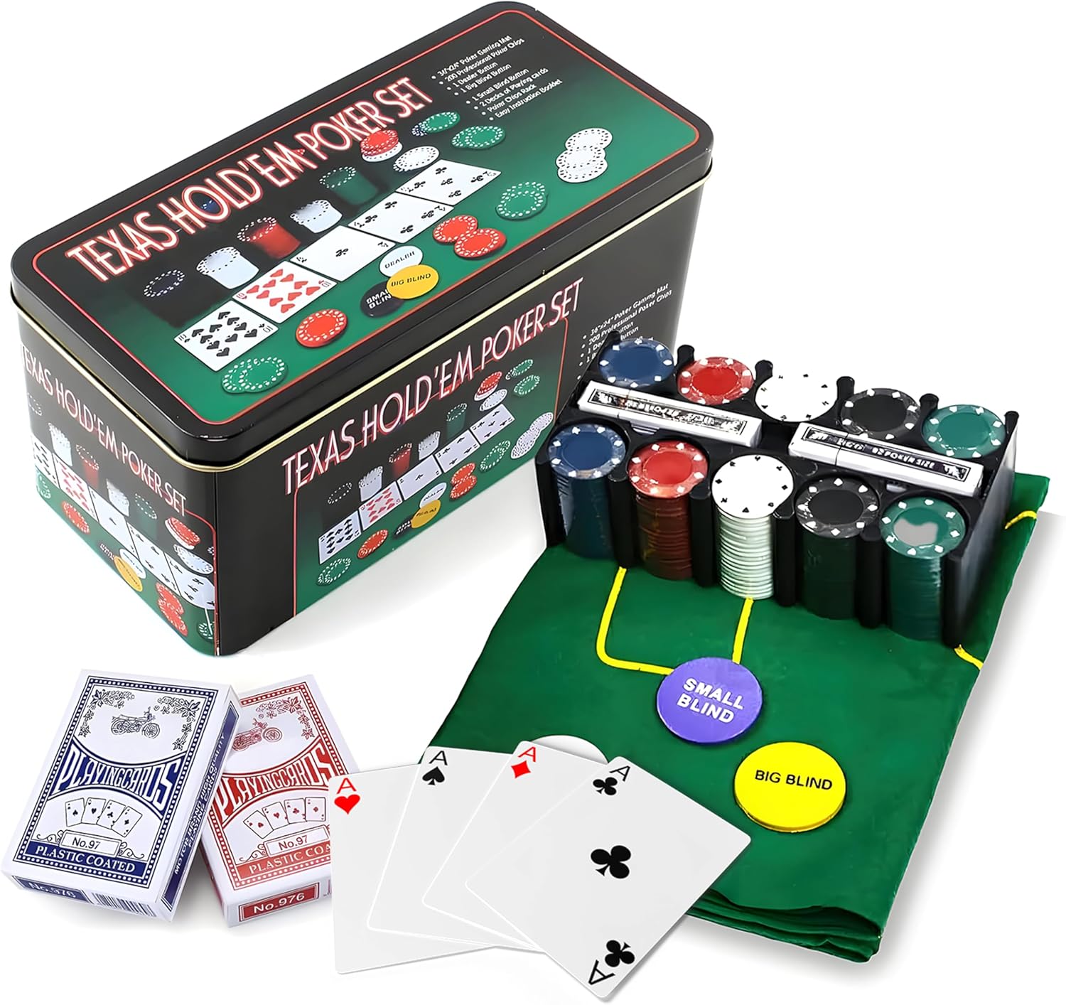 Munnie 200-Piece Deluxe Casino Texas Hold'em Poker and Blackjack Game Set with G...