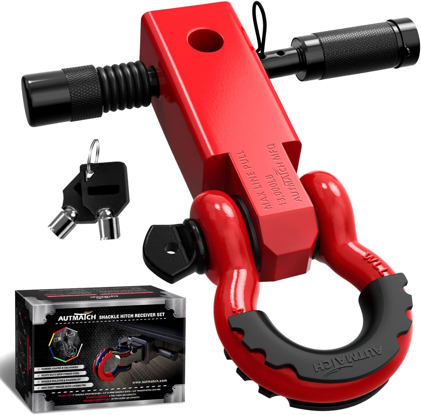 AUTMATCH Shackle Hitch Receiver, Special Receiver Kit with 2 Inch and 3/4" D Rin...