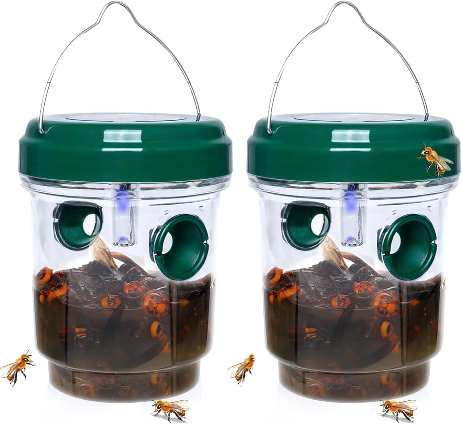 2 Packs Wasp Trap - Solar Powered Bee Trap Outdoor for Yellow Jackets, Hornets a...