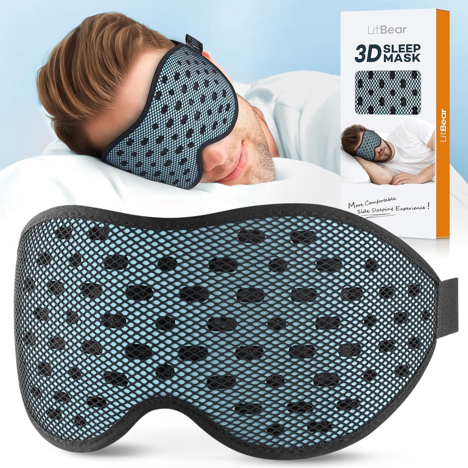LitBear Breathable Sleep Mask, 3D Eye Mak Sleep for Side Sleepers Women Men, Lig...