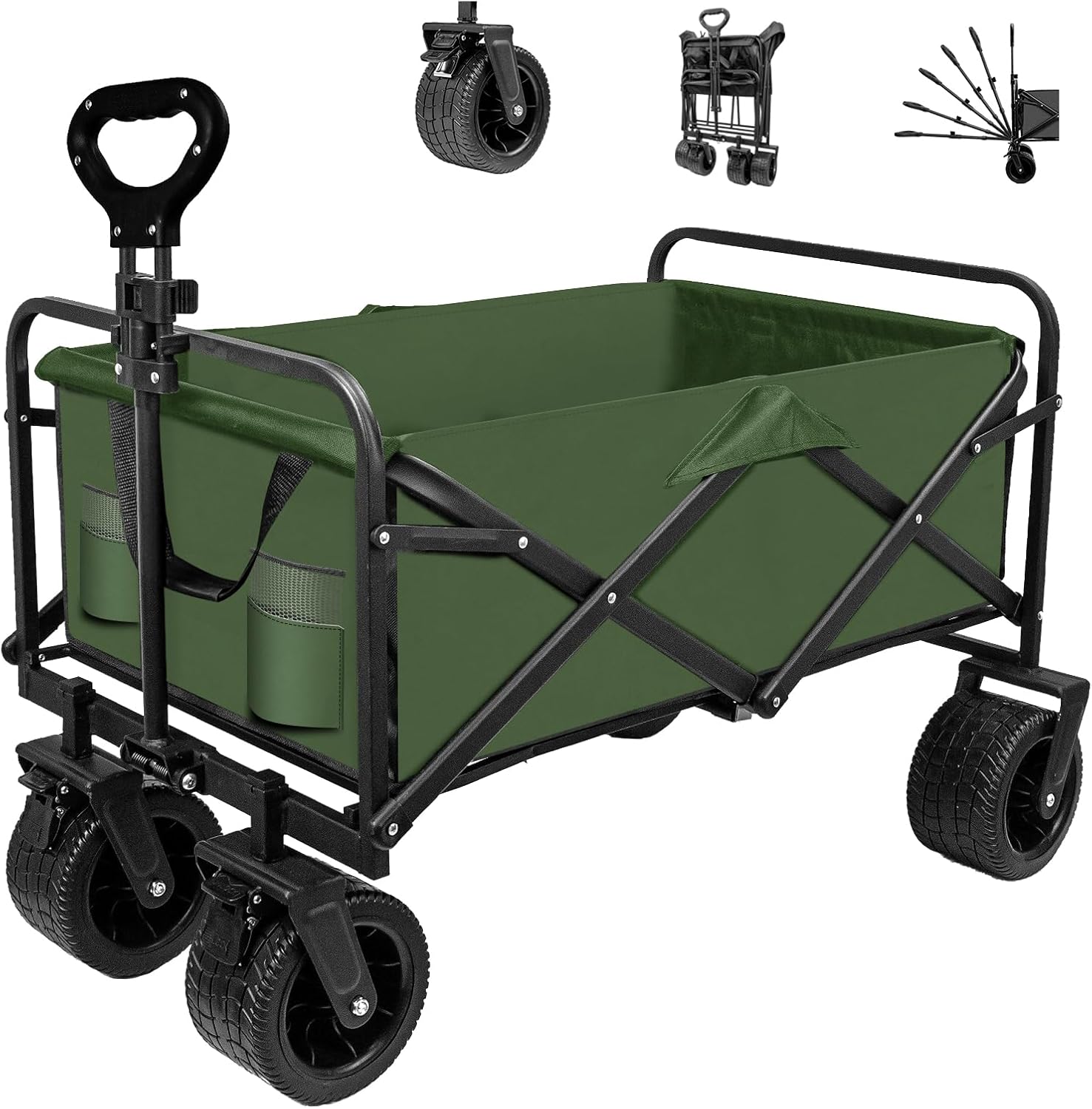 SZHLUX Collapsible Foldable Wagon,Beach Wagon with Big Wheels for Sand,Utility G...