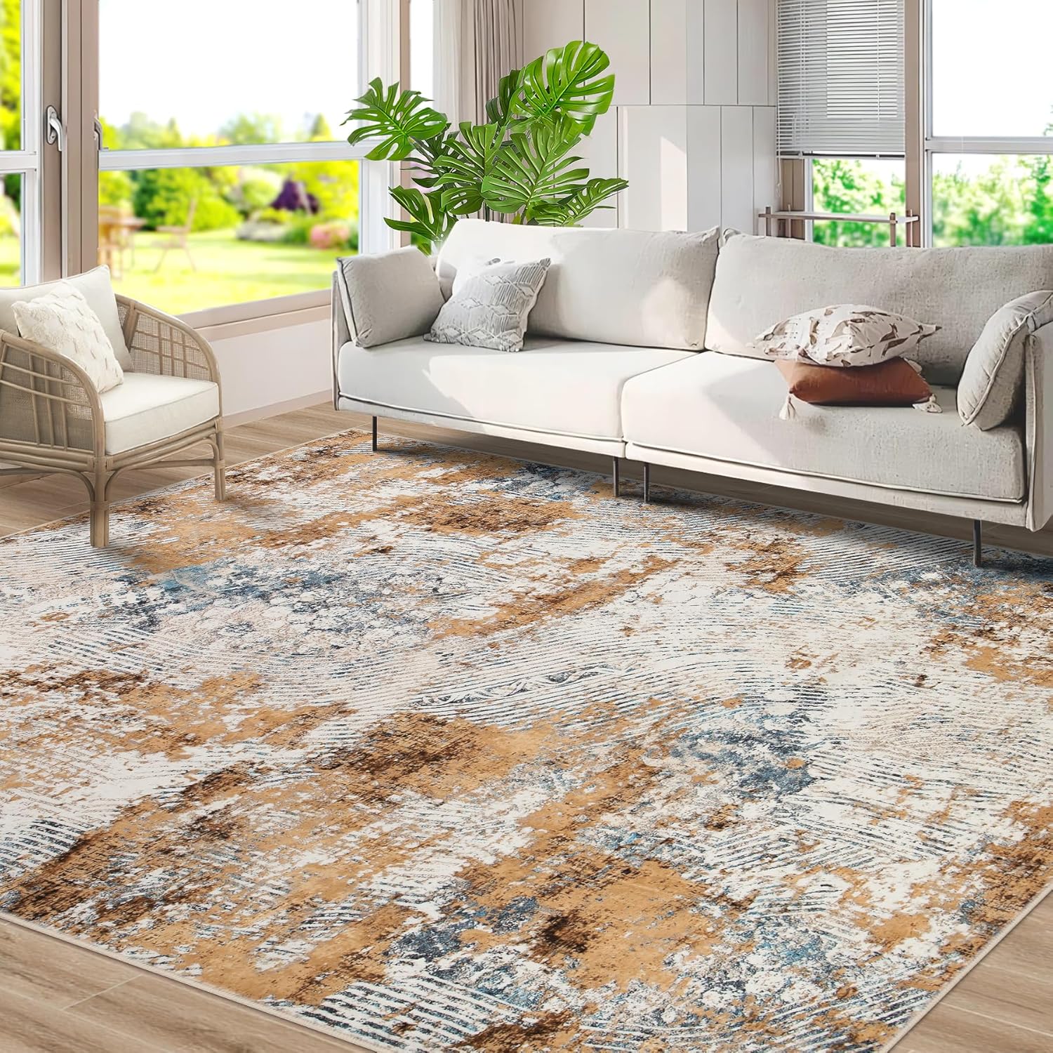 Modern Abstract Area Rug 8x10 Large Soft Machine Washable Rug Non-Slip Living Ro...