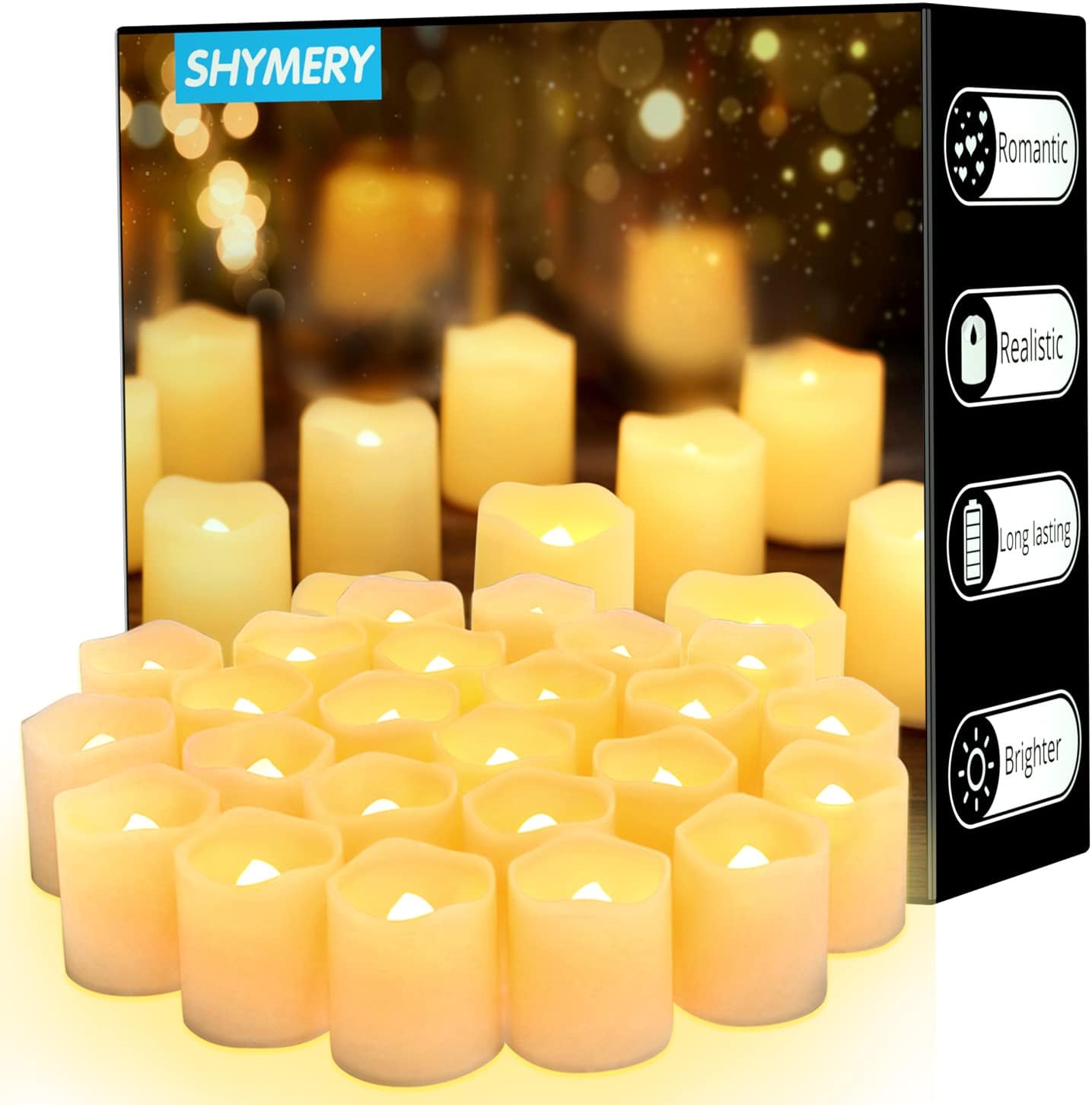 SHYMERY Flameless Votive Candles,50 Pack Flickering Electric Fake Battery Operat...