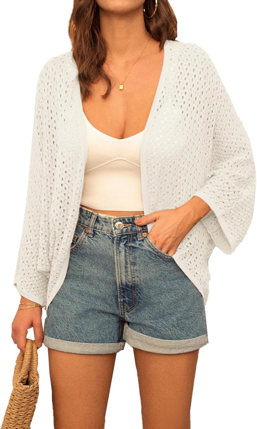 GRACE KARIN Summer Cardigans for Women UK 3/4 Batwing Sleeve Open Front Lightwei...