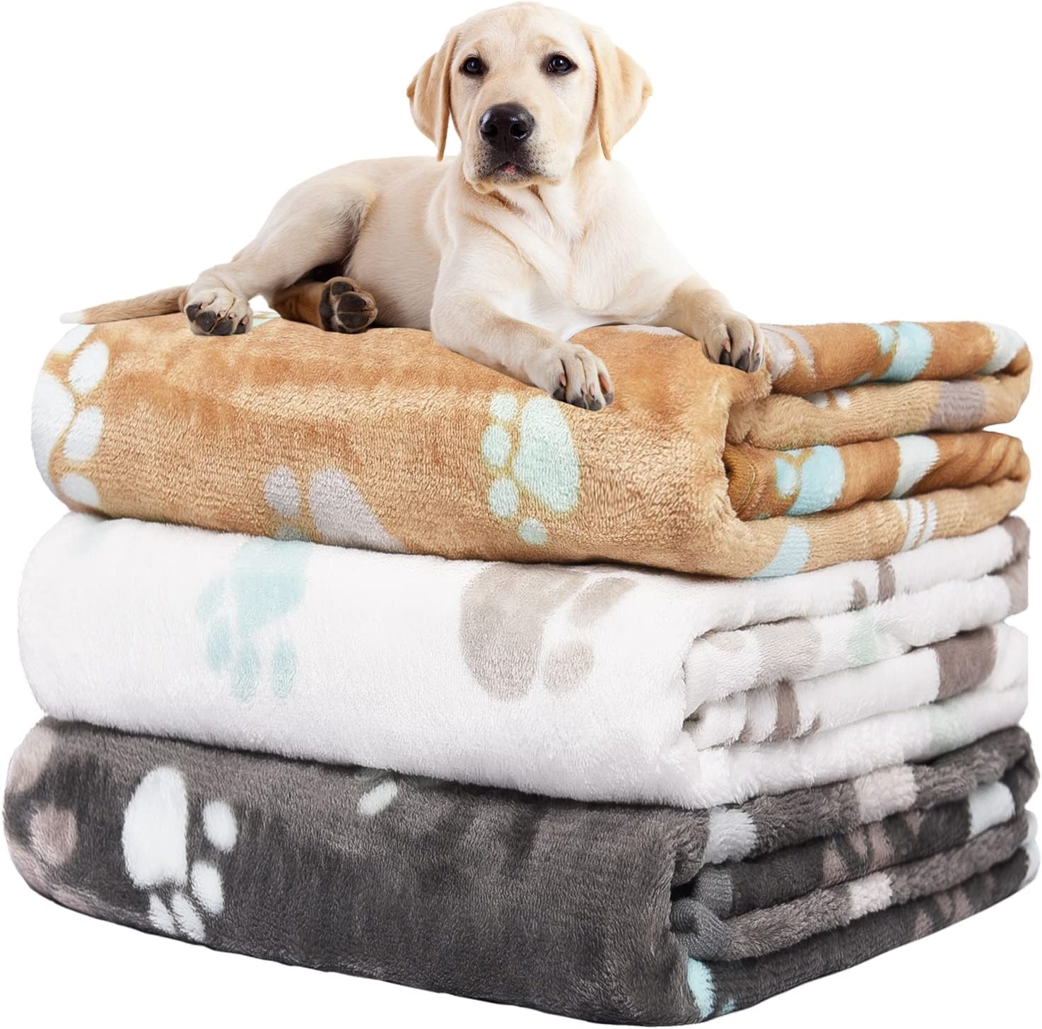 Rezutan Upgraded Dog Blankets for Large Dogs, 3 Pack Dog Cat Flannel Blankets Wa...