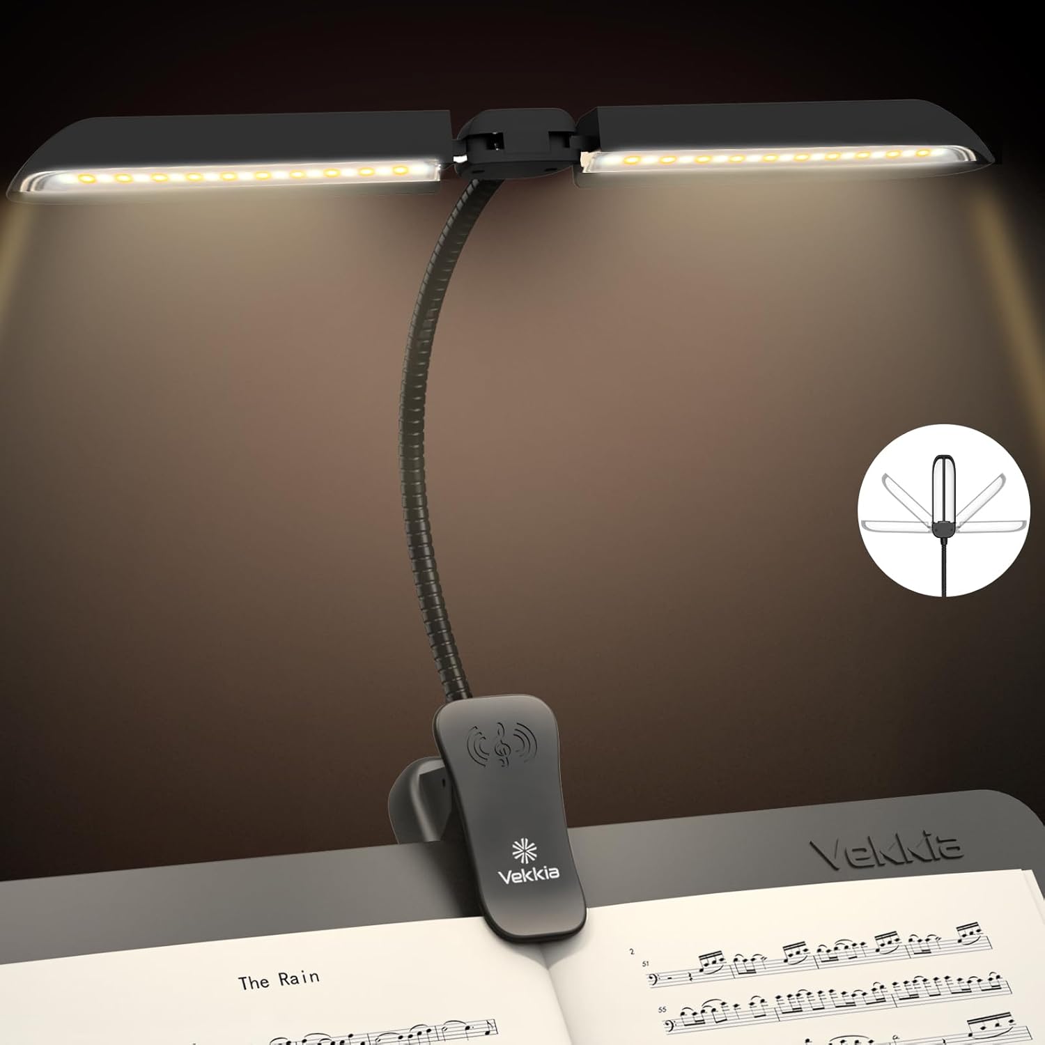 Vekkia 64 Led Rechargeable Music Stand Light, Folding Clip On Piano Lamp, Portab...