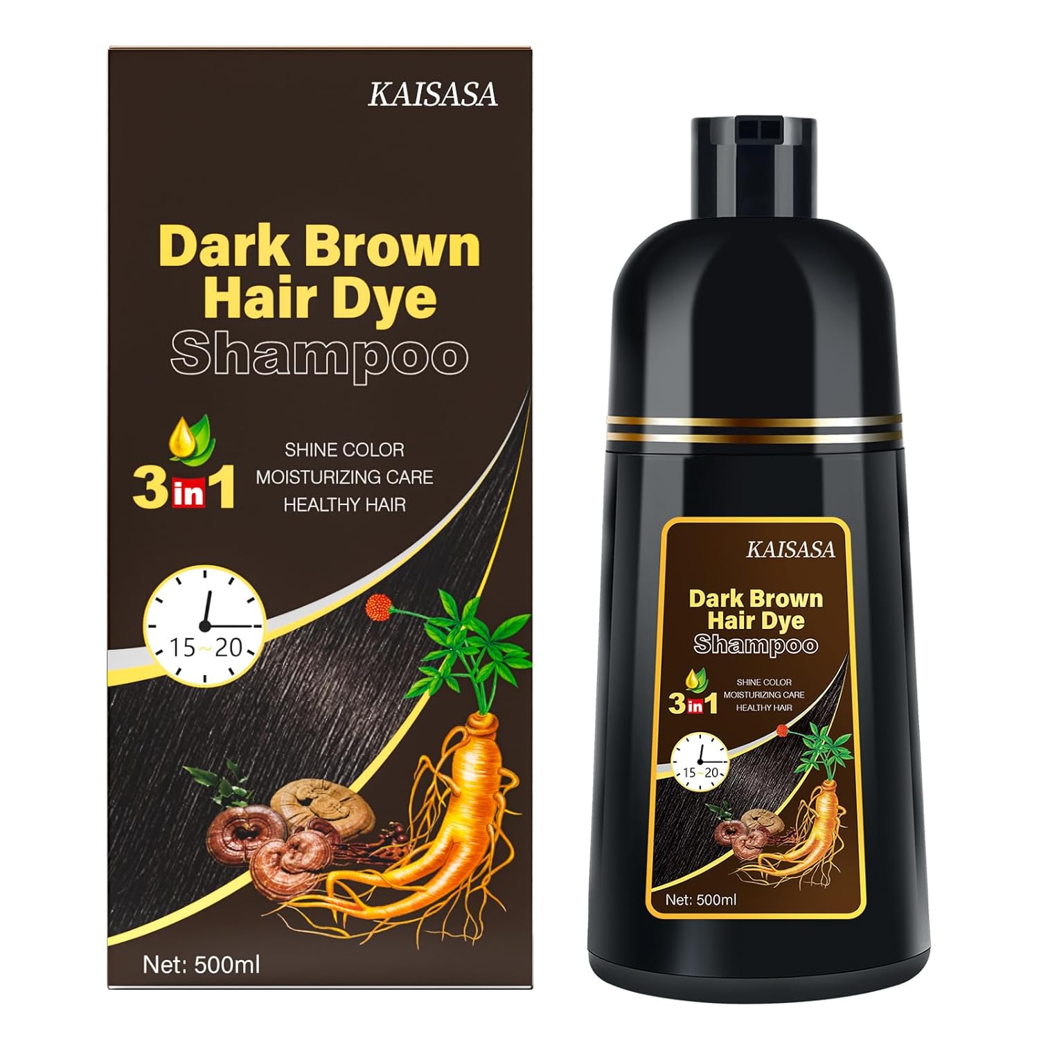KINGMING Hair Dye Shampoo, Special 3 in 1 Hair Dye Shampoo for Gray Coverage, Un...