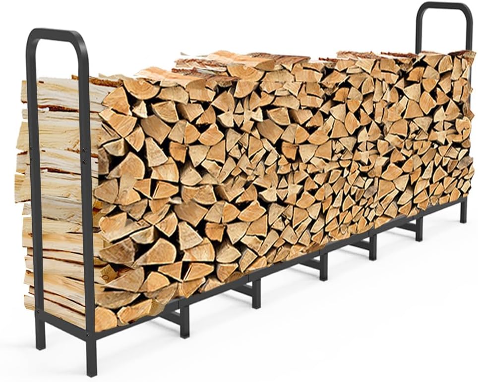 8ft Firewood Rack Holder, Adjustable Heavy Duty Fire Log Stacker Stand for Firep...