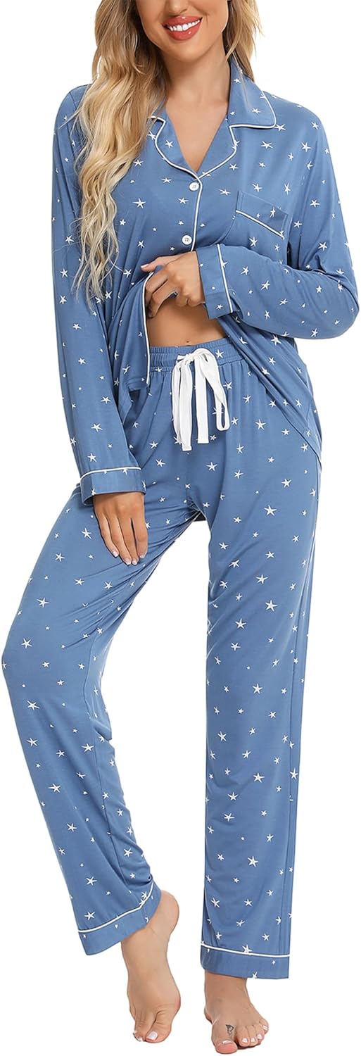 Pjmlifecoco Pajamas Set Long Sleeve Womens Button Down Sleepwear Two Piece Night...