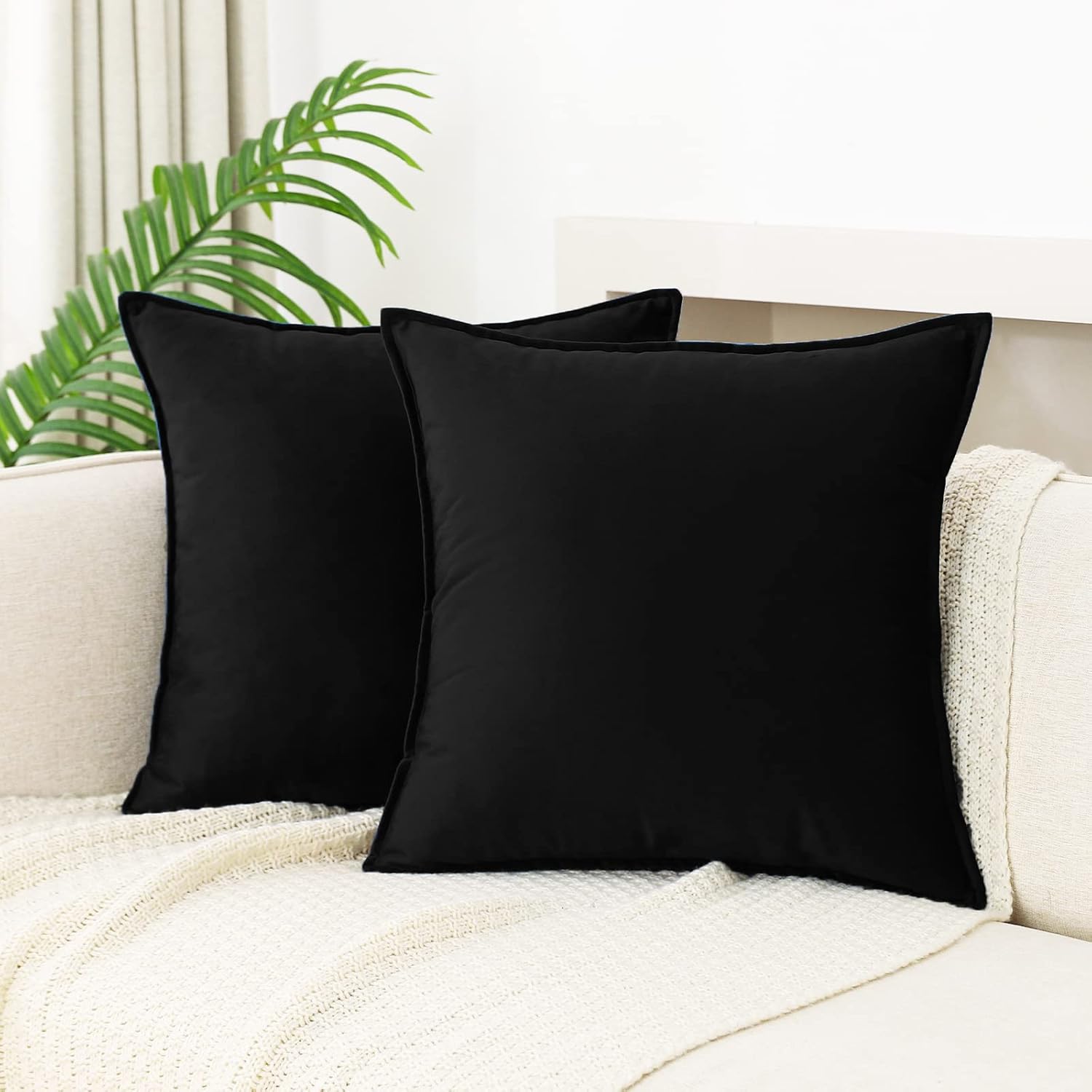JIAHANNHA Velvet Black Throw Pillow Covers 18×18 Inches Pack of 2 Decorative Sof...