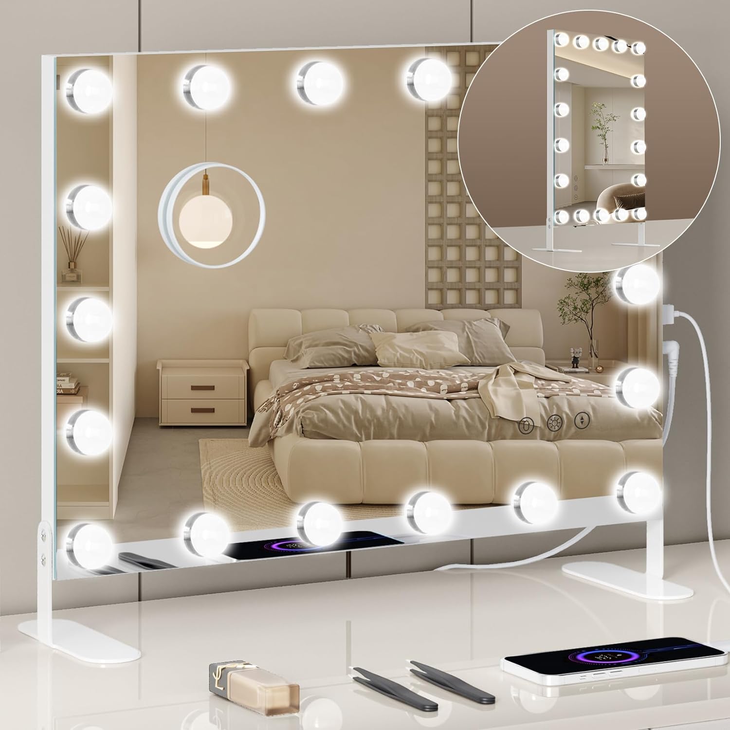 Vanity Mirror with Lights,18 LED Bulbs Vanity Mirror, 23"x17" Hollywood Lighted...